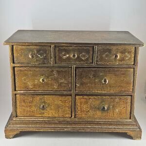 Vintage Italian Florentine Wood Tole Gilt Ornate Storage Jewelry box 16"